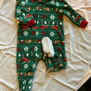 Carter's Green Holiday Footie with Red Accents